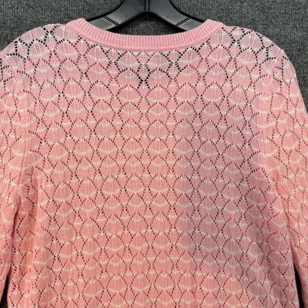 Lands End Sweater Womens S Pink Crew Neck Open Knit Soft Girl Casual Preppy Boho